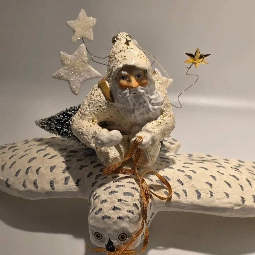 Dept 56 Father Frost Santa on Flying Owl‎ Ornament Christmas Decor 10 Inch